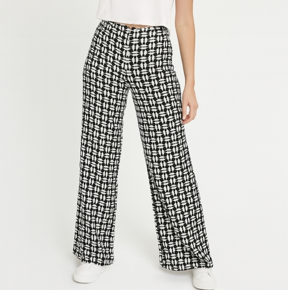Bar III Black White Geometric Wide-Leg Palazzo Pants Retro Mod Boho Chic S - Picture 1 of 12